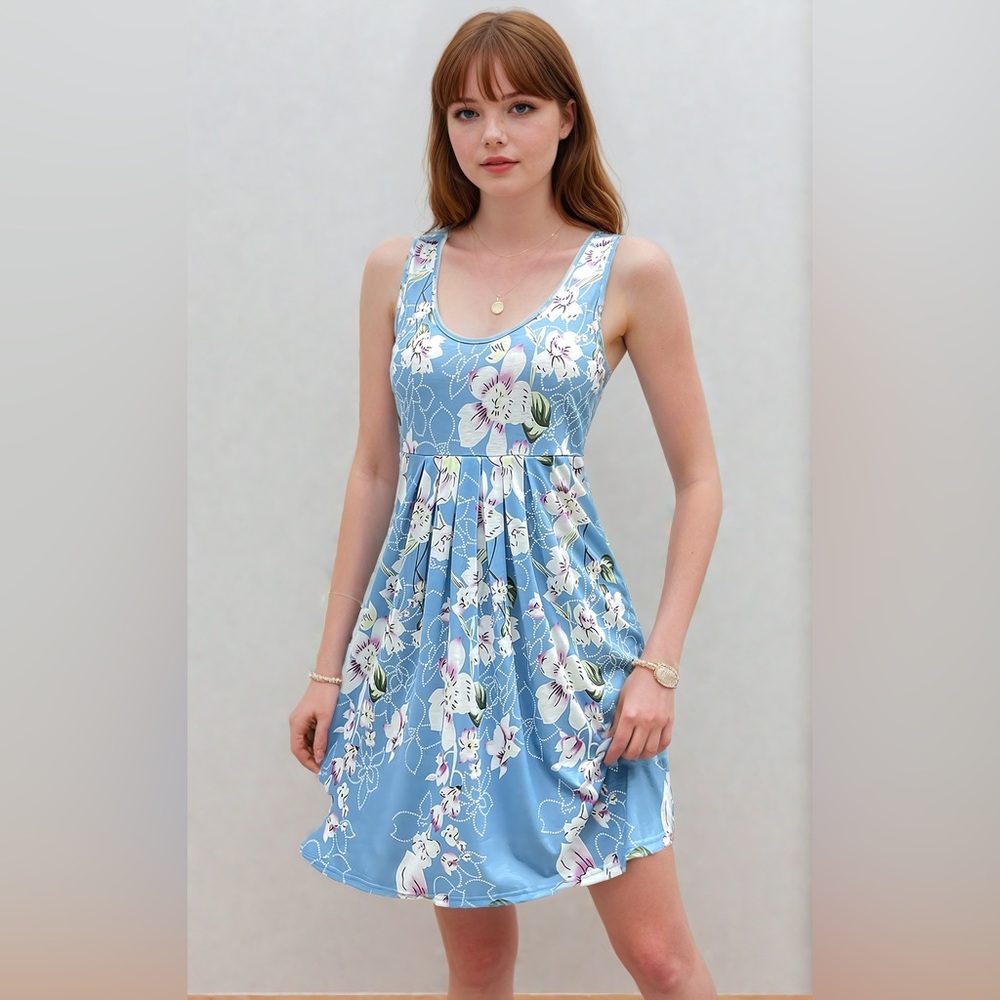 Boho Floral Print Fold Pleated Dress